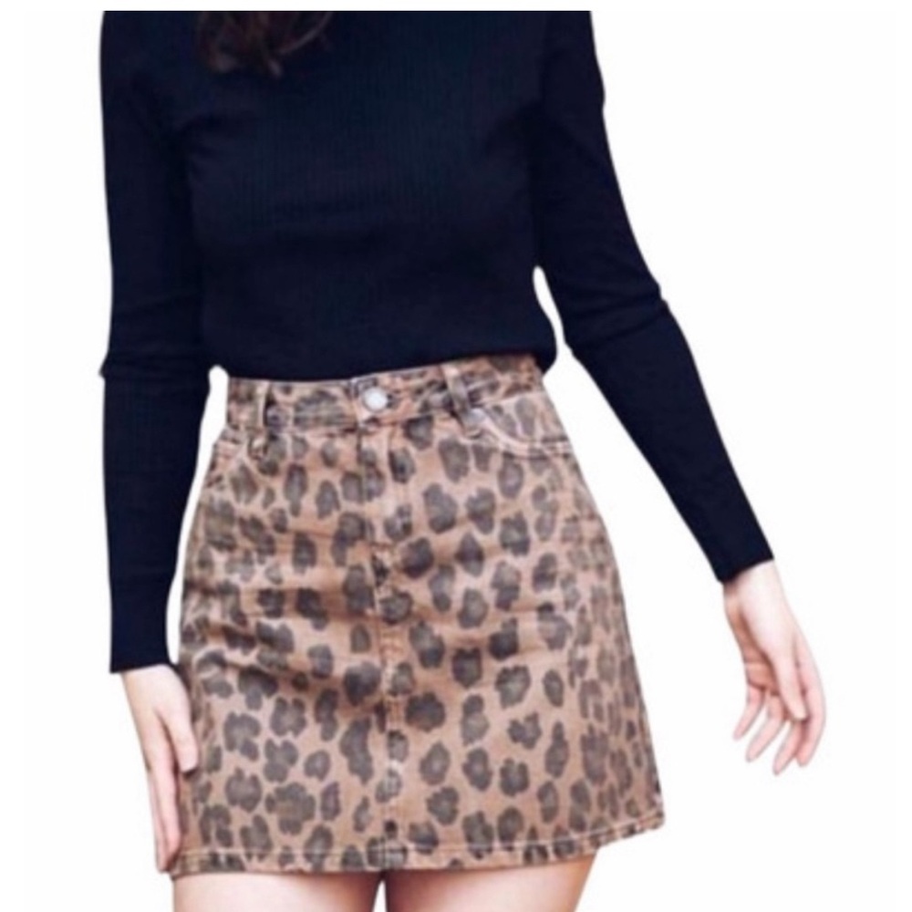 Leopard animal Print Denim Mini Skirt